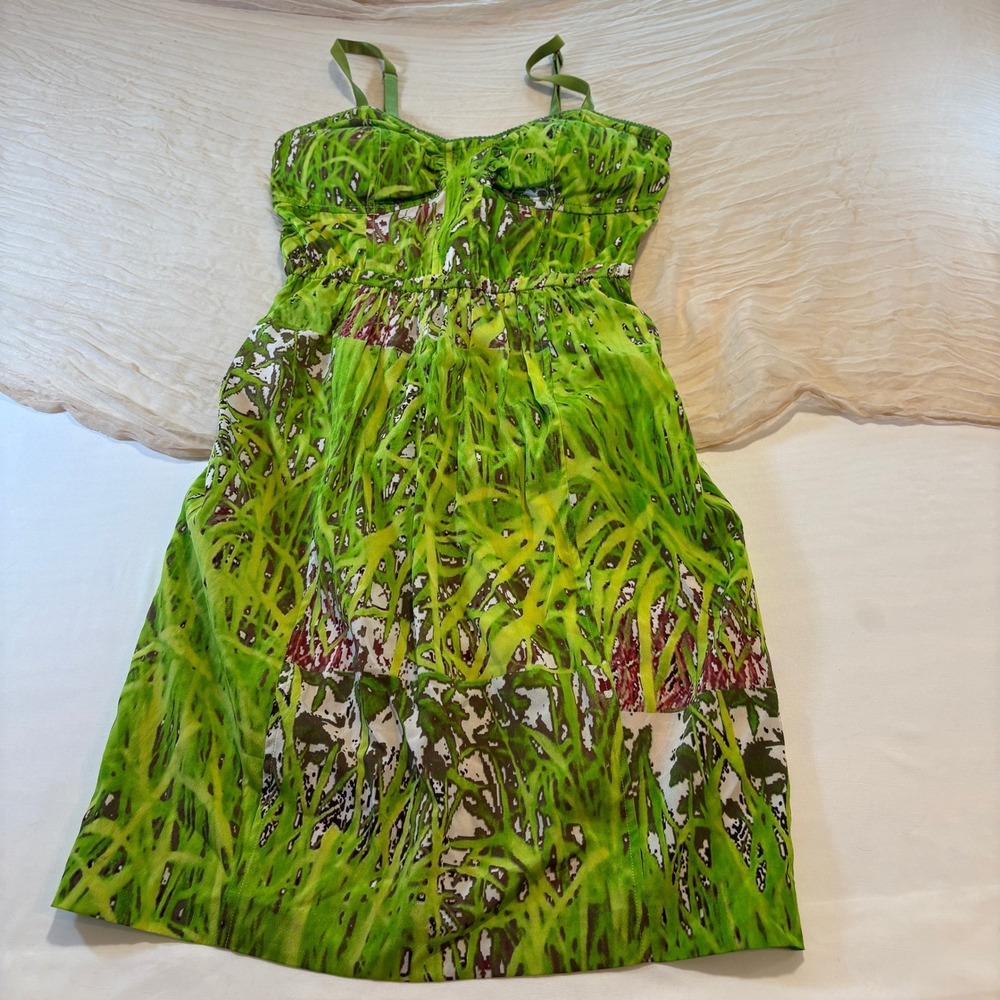 Tracy‎ Reese Silk Lime Green Tropical Halter Corset Sculpted Mini Dress Sz 2 NWT